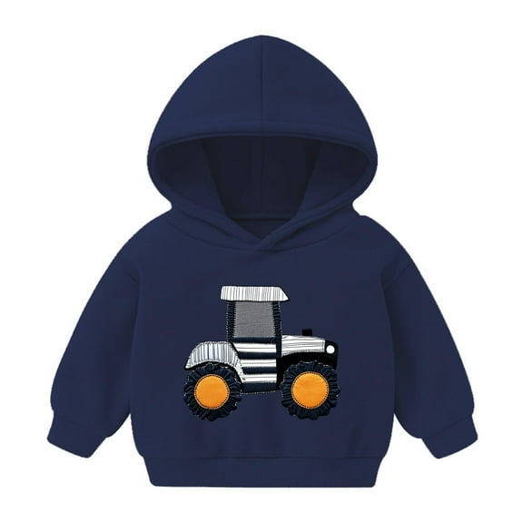 Trupants Toddler 4T Navy Hoodie - 3D Tractor Appliqué, 100% Polyester Quick Dry Easy Care for Active Kids