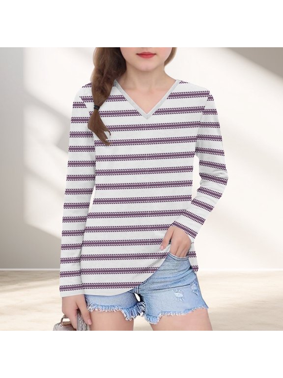 Toddler 4T Pink Striped V-Neck Long Sleeve Top - Stretchy & Wrinkle Resistant, Kids Everyday Essential