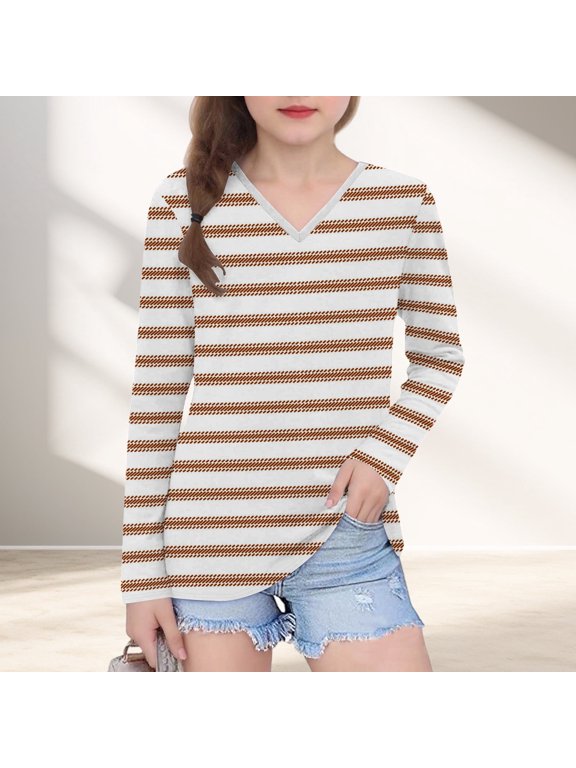 Toddler 4T Striped Long Sleeve Shirt - V-Neck Stretchy Wrinkle Resistant - Orange, For School & Play