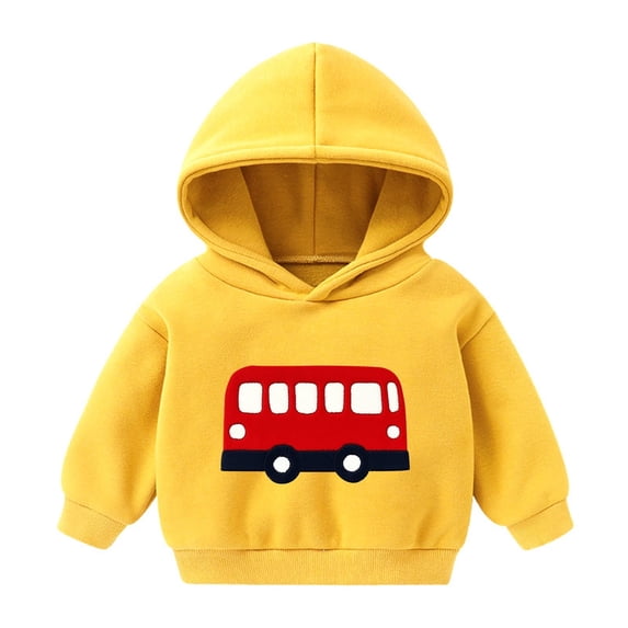 FAIOROI Toddler 4T Yellow Kids Hoodie - Cartoon Bus Graphic 100% Polyester Durable Everyday Play Fall Spring Sweatshirt