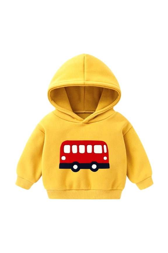 Toddler 4T Yellow Kids Hoodie - Cartoon Bus Graphic 100% Polyester Durable Everyday Play Fall Spring Sweatshirt
