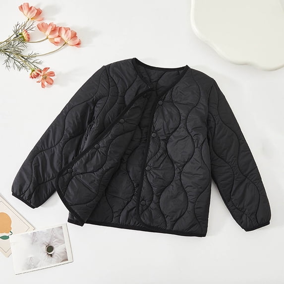 FAIOROI Toddler Black Quilted Cotton Jacket - Lightweight for Spring Fall, Machine Washable Durable Outerwear (Size 4-5T)