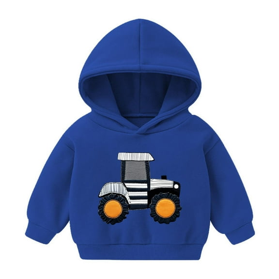 Trupants Toddler Blue 3T Hoodie, 3D Tractor Applique, Machine Washable Quick Dry Polyester, Easy Care for Active Kids