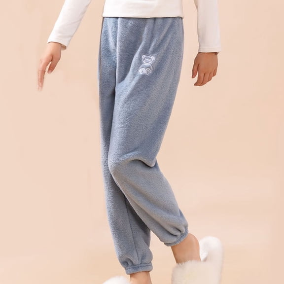 Trupants Toddler Blue Casual Pants - 3-4T, 100% Polyester Soft Warm, Teddy Bear Embroidery, Loose Tapered Ankle for Cool Days & At-Home Lounging