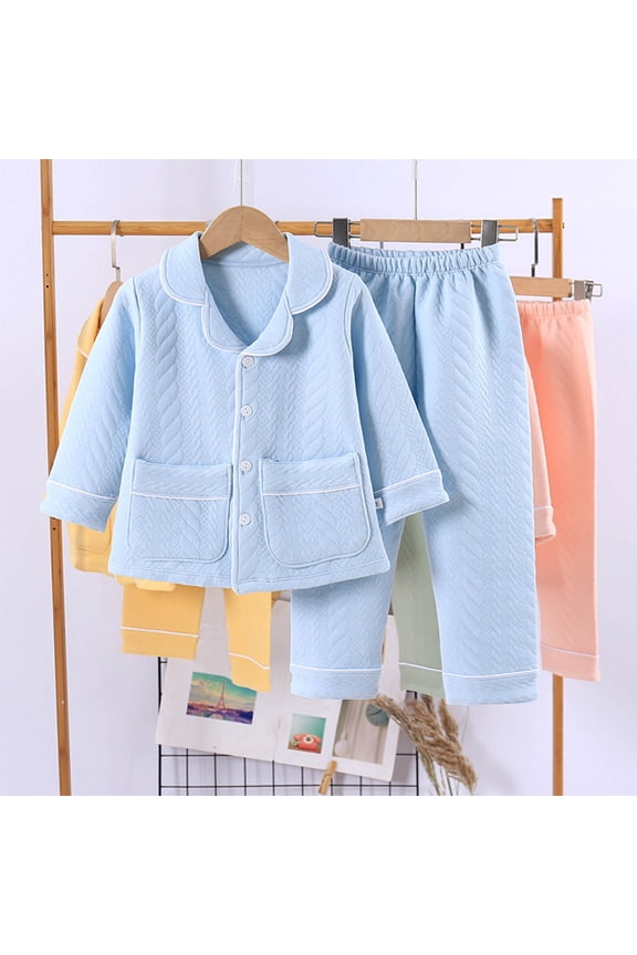 Toddler Cotton Pajama Set - 3-4T Light Blue, Quilted Breathable Sleepwear with Button-Front Top & Elastic Waist Pants for Toddlers