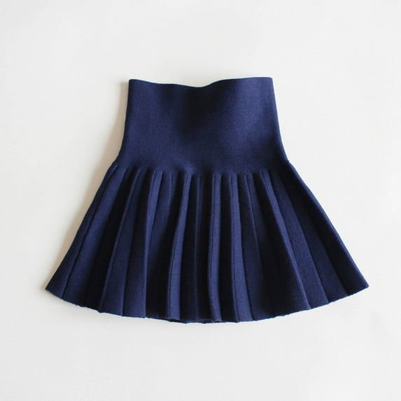fnnxnal Toddler Cotton Pleated Skirt - High-Waisted, Navy, 3-4T - Durable for School Uniform & Everyday Wear