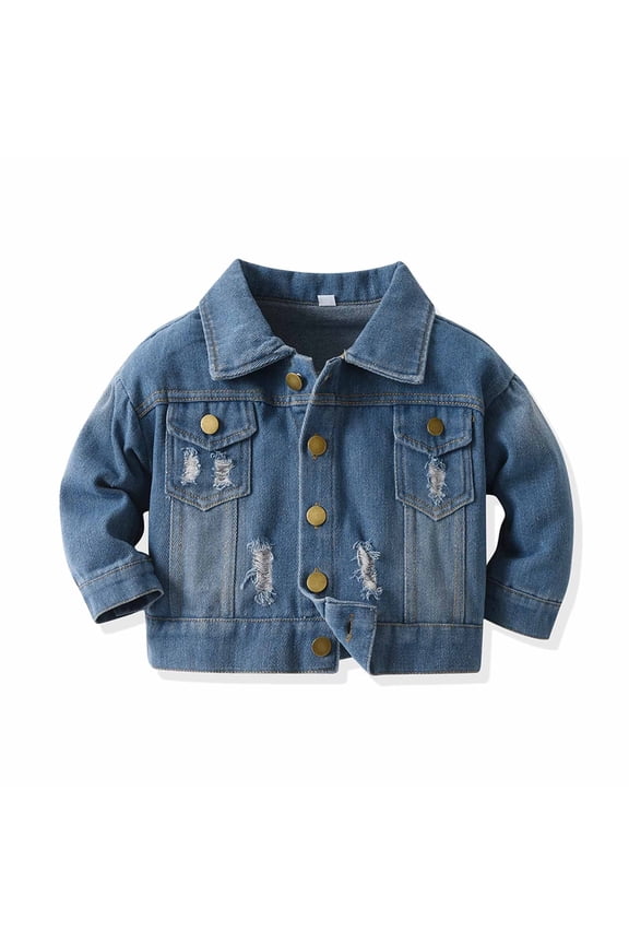 Toddler Denim Jacket, Blue 3T - Classic Button-Front with Distressed Rips, Durable 100% Denim for Kids