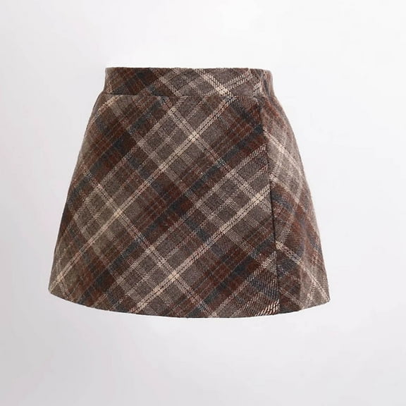 fnnxnal Toddler Girl 3T Coffee Plaid Mini Skirt - 100% Polyester, A-Line, Wrinkle-Resistant, Machine-Washable for School Casual