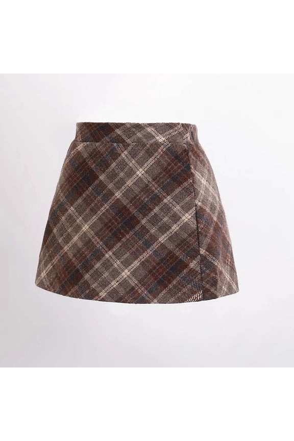 Toddler Girl 3T Coffee Plaid Mini Skirt - 100% Polyester, A-Line, Wrinkle-Resistant, Machine-Washable for School Casual