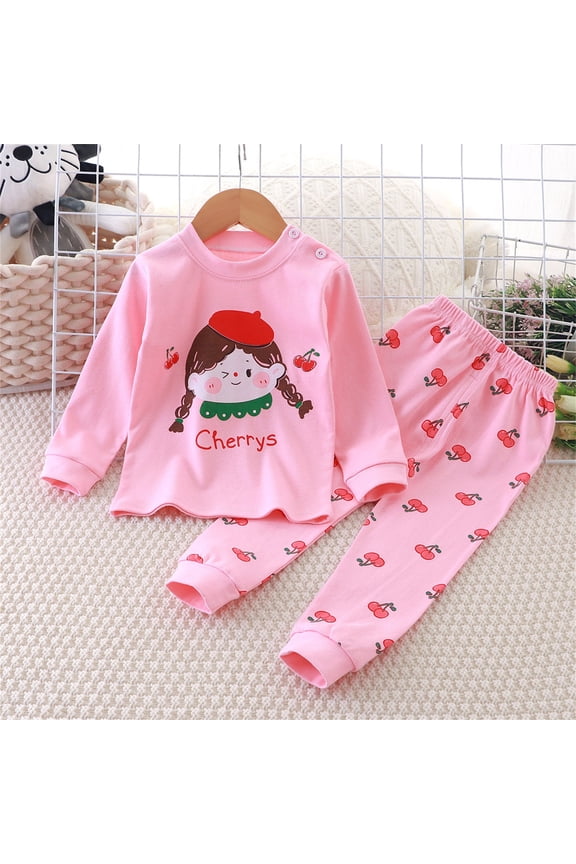 Toddler Girl 3T Pink Cherry Print 100% Cotton 2-Piece Outfit Set - Soft Sleepwear & Loungewear, Skin-Friendly