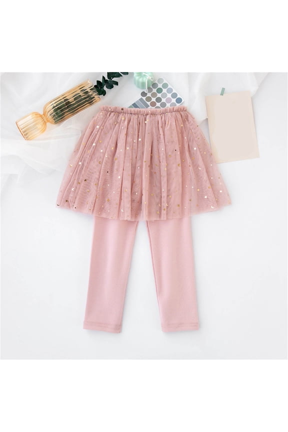 Toddler Girl Pink Skirted Leggings 3T - 2-in-1 Sparkle Star Moon Tulle Skirt, Elastic Waist 100% Polyester, Soft for Daily Wear & Parties