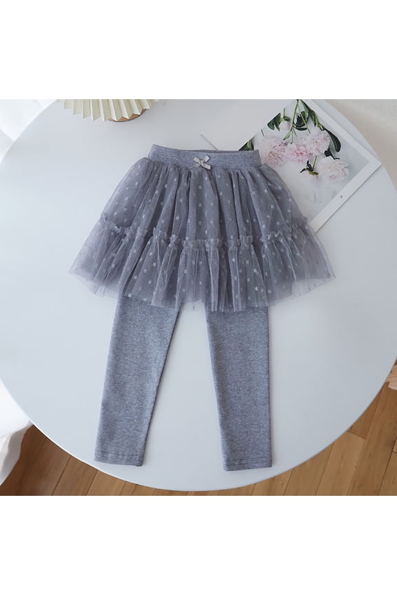 Toddler Girl's Gray Tutu Leggings - 3T Layered Polka Dot Tulle Skirted Design, Bow Waist, 100% Polyester Soft Durable for Daily Wear/Party/Dance