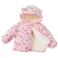 thumbnail image 1 of FAIOROI Toddler Girl's Winter Puffer Jacket - 3T, Pink, Fleece Lined, Bear Ears Hood, Rabbit Floral Print, Warm & Machine Washable, 1 of 5