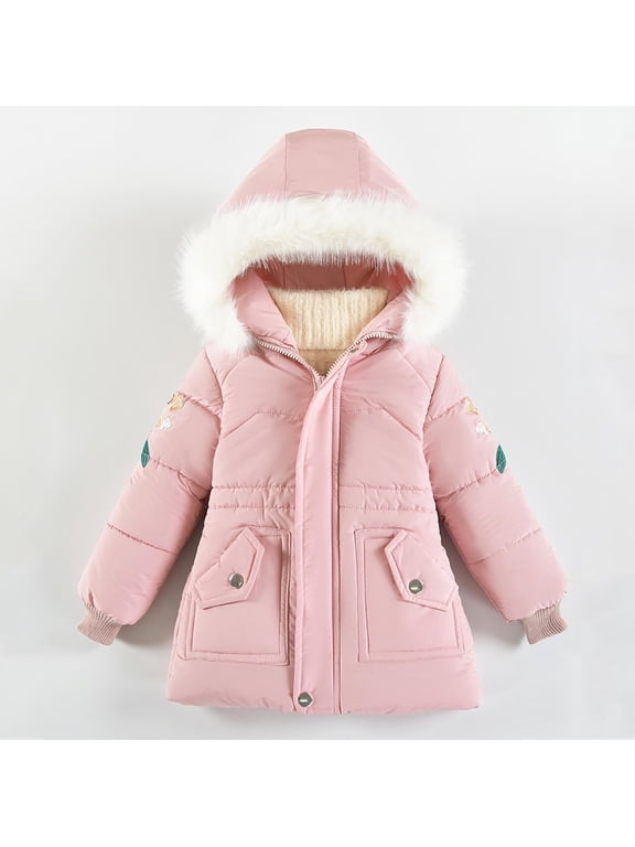 Toddler Girls' Winter Insulated Coat - Pink, 3T - Warm Hooded Jacket with Faux Fur Trim, Waterproof Nylon, Pockets, Stretchy for 3-Year-Old