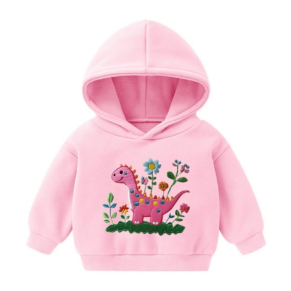 fnnxnal Toddler Hoodie with Cute Dinosaur & Floral Print - 100% Polyester Lightweight Quick-Drying - Pink, Size 3T - Durable Easy-Care for Kids 2-8