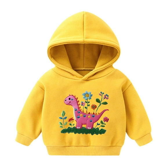 Trupants Toddler Kids Hoodie 3T (2-8 Years) - Yellow Cute Dinosaur with Floral Details, Lightweight Easy Wash, Gender-Neutral for School/Playdates