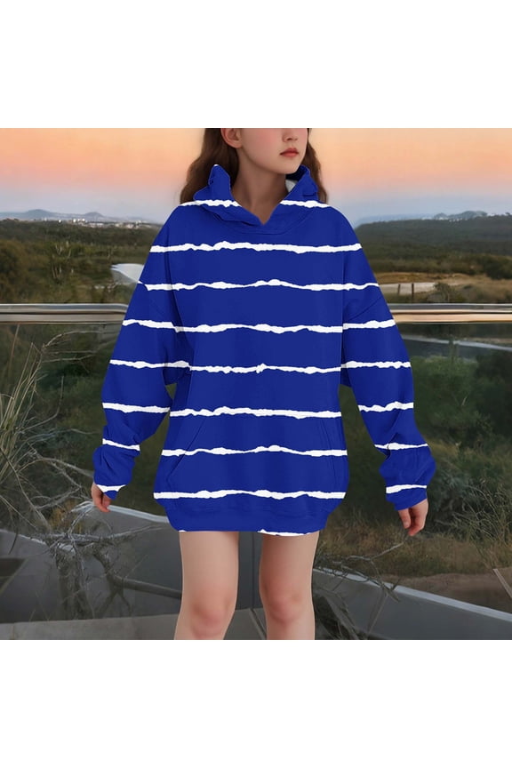 Toddler Kids Striped Hoodie - Oversized Polyester Spandex, Comfortable for Active Play, 3-4T Size, Blue Color
