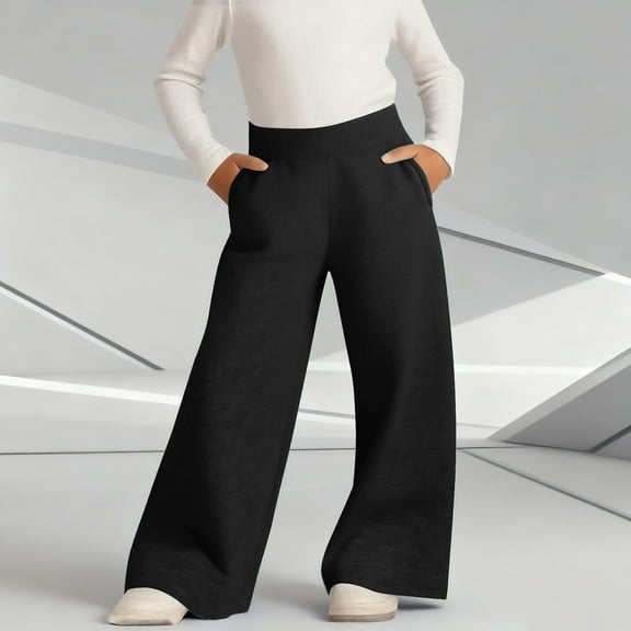 fnnxnal Toddler Kids Wide Leg Pants - 100% Polyester Elastic Waist with Side Pockets, Black, 4-5T, Comfortable Casual for Daily/Outdoor Play