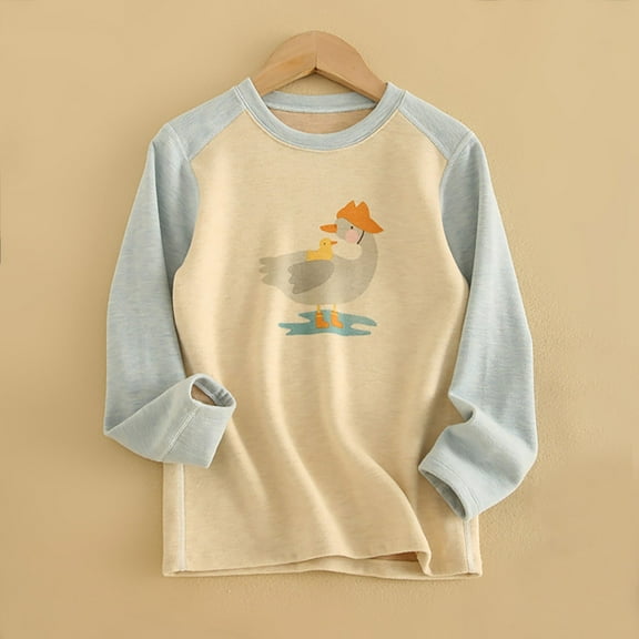 fnnxnal Toddler Light Blue Long Sleeve Shirt - 3-4T Raglan Sleeve Duck Print, Soft Nylon-Spandex Blend, Comfortable Casual Kids Top
