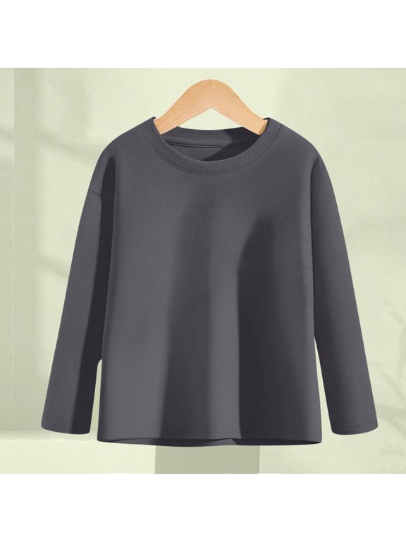Toddler Long Sleeve Cotton Crewneck Tee - 3T, Dark Gray - Breathable Everyday Kids Top