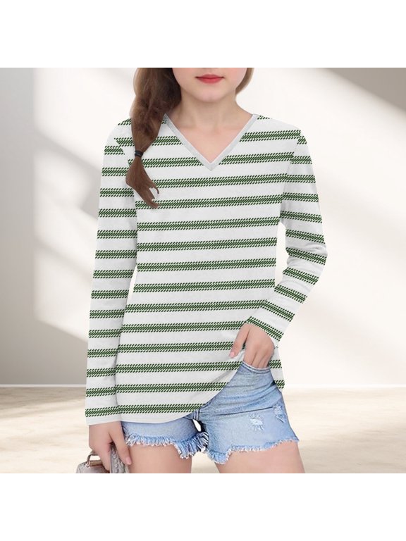 Toddler Striped Long Sleeve Top - 4T Green, Soft Polyester Spandex Blend, Easy Care for Everyday Wear
