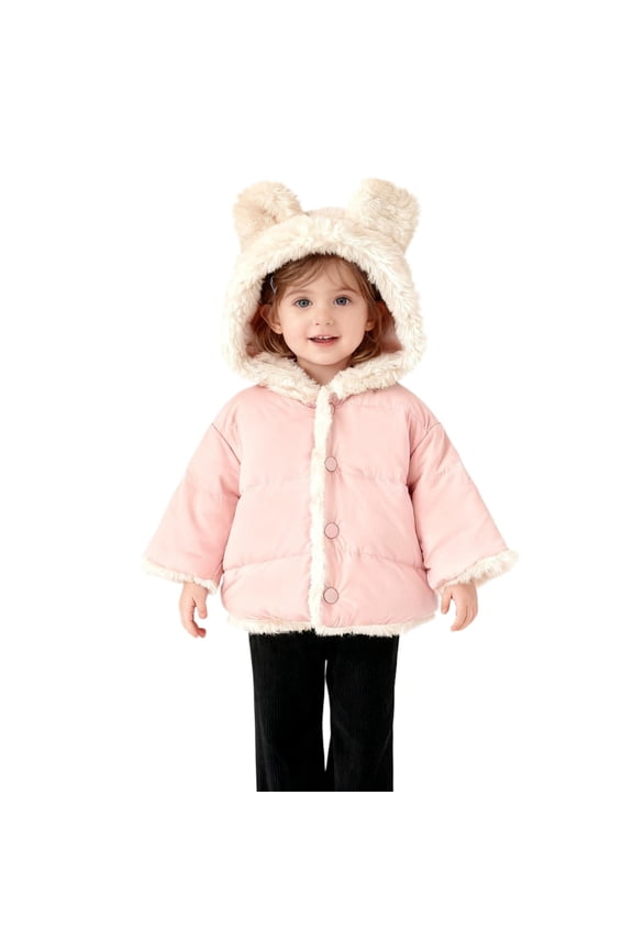 Trupants Warm Bear Ear Hooded Padded Coat - 100% Cotton Fleece-Trimmed Winter Jacket for Girls Kidss Kidss 0-3 Years (Pink),Size 1 T