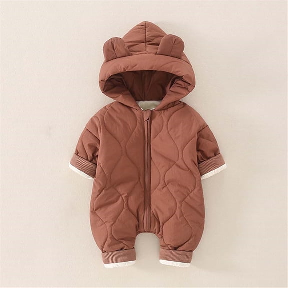 Trupants Warm Red Quilted Onesie for Kids Boys - Bear Ear Hooded Full Zip, Nylon Spandex Insulated Soft Lined Winter Outfit 0-12 Months,Size 0 Months