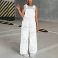 thumbnail image 1 of fnnxnal White Denim Overalls for Girls 6-12Y - Retro Wide-Leg with Star Distressing, Adjustable Straps & Pockets, Size 130-160,Size 10-11T, 1 of 5