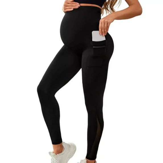 Trupants Women's High Waisted Cotton Maternity Leggings with Pockets, Stretchy Comfortable Black L for Everyday & Yoga