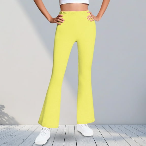 fnnxnal Yellow Retro Flared Pants for Girls - 95% Polyester 5% Spandex, Elastic Waist, Stretchy Comfort Kids' Bottoms (Sizes 120-170),Size 5 T