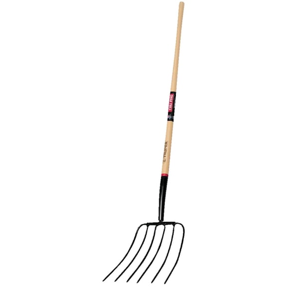 Truper Tools P-Tru Pro 6 Tine Manure Fork Long Handle- Steel/wood 54 Inch