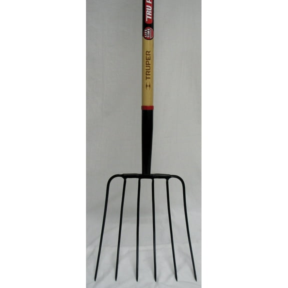 Truper Tools P-Tru Pro 6 Tine Manure Fork Long Handle- Steel/wood 54 Inch