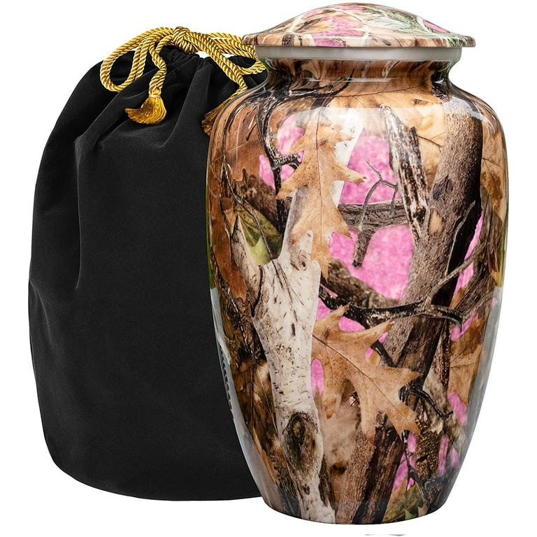 Trupoint Memorial Pink Camouflage Cremation Urn for Human Ashes for The One  Who Loved The Outdoors - with Velvet Bag