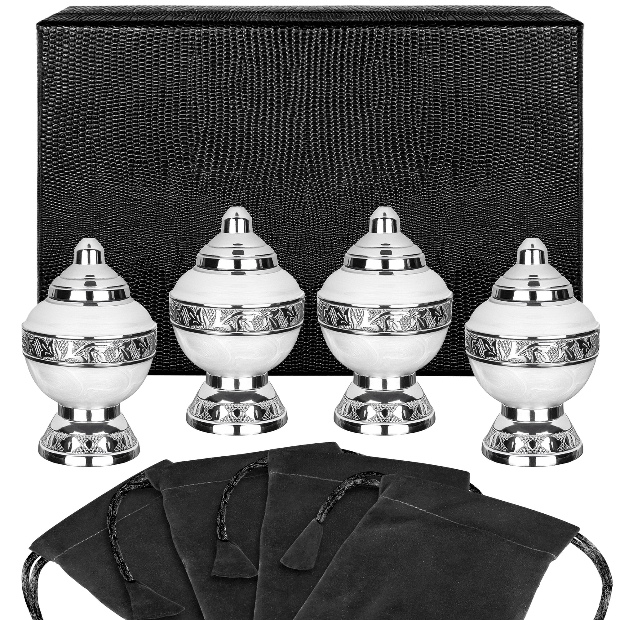 Trupoint Memorials Small Urns For Human Ashes Keepsake, Pewter Decorative Mini Cremation Urn For Adult Men & Women, Set Of 4, Silver
