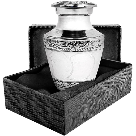Trupoint Memorials Everlasting Love White Small Keepsake Urn for Human Ashes - Set of 1 - Find Comfort with this High Quality Mini Cremation Urn - with Case and Bag