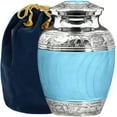 thumbnail image 1 of Trupoint Memorials Hugs and Kisses Beautiful Light Blue Child's Cremation Urn for Human Ashes - for a Lost Son or Baby Boy - with Velvet Bag, 1 of 6