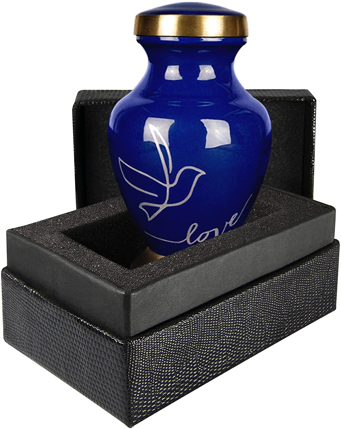 Dark Blue Brass Keepsake Urn with Polished Finish