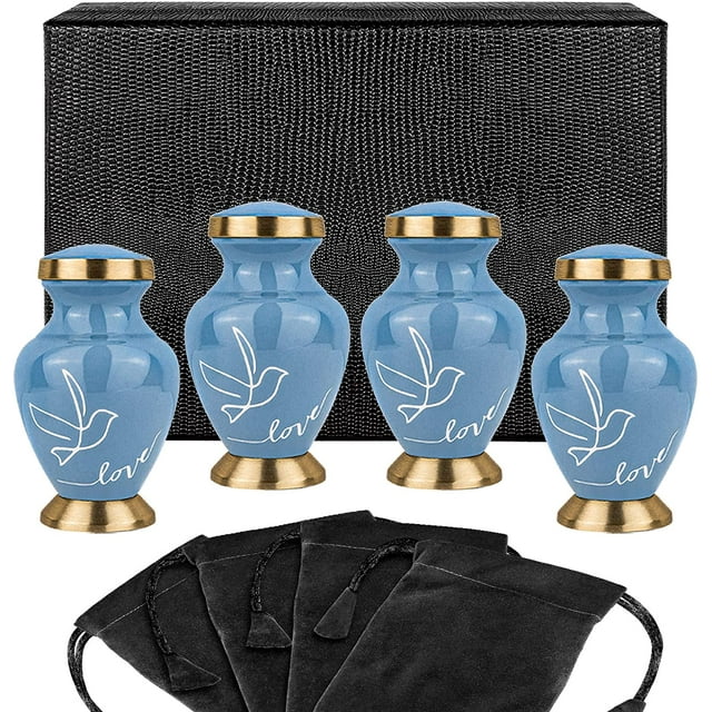 Trupoint Memorials Modern Love Light Blue Small Keepsake Urns for Human Ashes - Set of 4 - with Velvet Bags