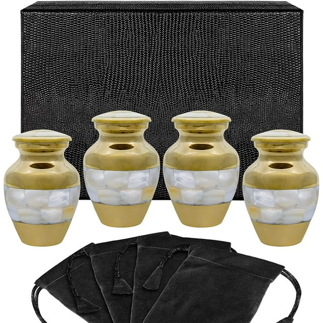 Trupoint Memorials Mother of Pearl Small Keepsake Urns for Human Ashes - Set of 4 - to Remember Your Loved One Lost - with Box and Velvet Bag