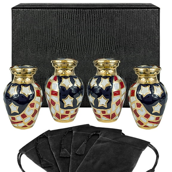 Trupoint Memorials Patriotic Urns for Human Ashes - Small Keepsake Urn Qnty 4 - for Veterans First Responders and Patriots that Loved America - with Case