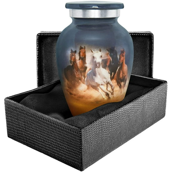 Trupoint Memorials Running Free Horses Small Keepsake Urn for Human Ashes - Qnty 1 - a Beautiful Horse Themed Keepsake Sharing Urn - with Case