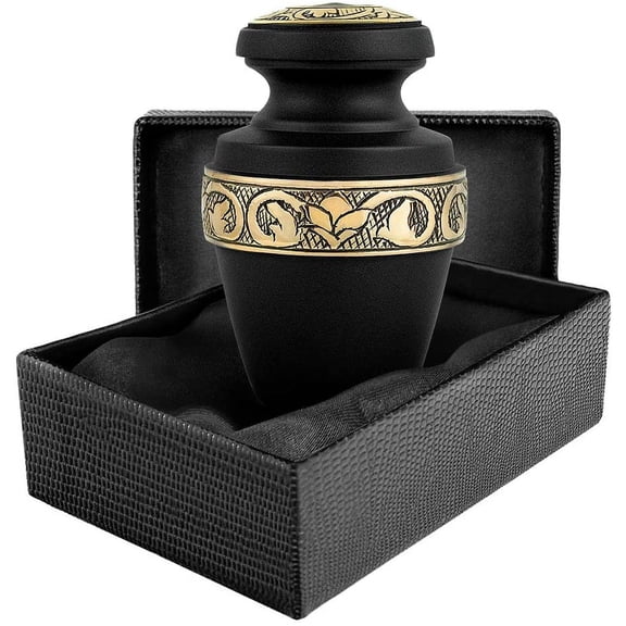 Trupoint Memorials Serenity Black Beautiful Small Mini Keepsake Urn for Human Ashes - Qnty 1 with Case and Velvet Bag