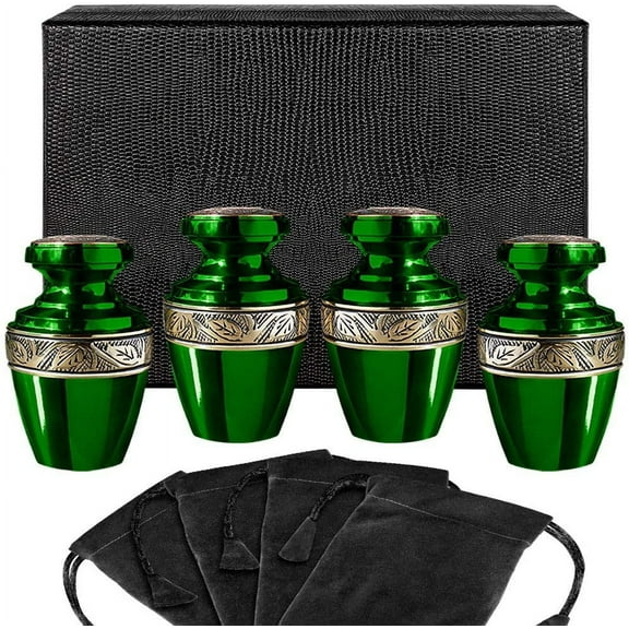 Trupoint Memorials Serenity Green Beautiful Small Mini Keepsake Urn for Human Ashes - Set of 4 with Case and 4 Pouches