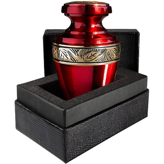 Trupoint Memorials Serenity Red Small Mini Keepsake Urn for Human Ashes - Qnty 1 - with Velvet Bag