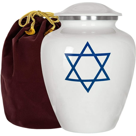 Trupoint Memorials Star of David Jewish Cremation Urn for Human Ashes - With Velvet Bag
