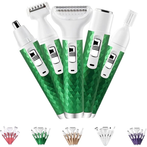 Truritual Beauty 5-in-1 Face & Body Trimmer,Rechargeable Wet/Dry Electric Shaver Razors,Electric Lady Shaver for Facial Face Lip Chin Underarm Legs Nose Hair (Green)