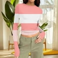 thumbnail image 1 of VOONCAS Womens Crop Tops Casual Crew Neck Print Fall Winter Long Sleeve Pink Going Out Tops for Women Size 2XL, 1 of 5