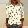 thumbnail image 1 of Trushirt Womens Tops 3/4 Sleeve Fall Winter Crew Neck Print Casual Multicolor Going Out Tops for Women Size 4XL, 1 of 5