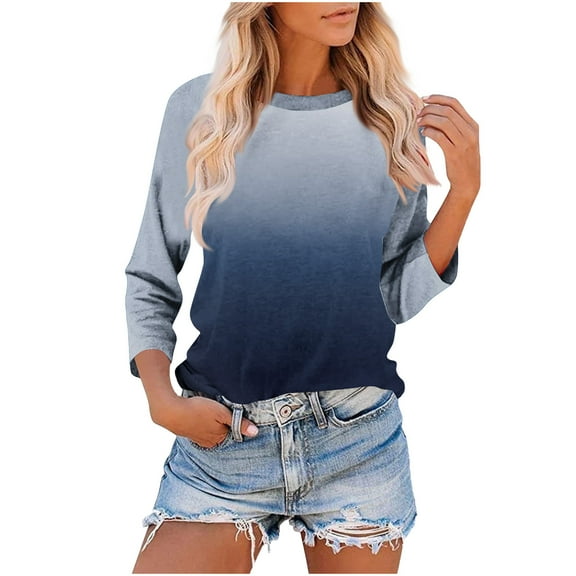 VOONCAS Womens Tops Casual 3/4 Sleeve Fall Winter Solid Crew Neck Multicolor Going Out Tops for Women Size S