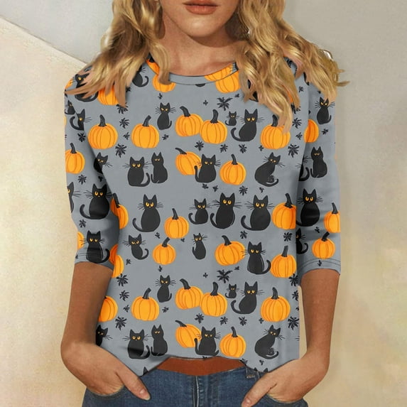 VOONCAS Womens Tops Casual Long Sleeve Crew Neck Fall Winter Print Multicolor Going Out Tops for Women Size L